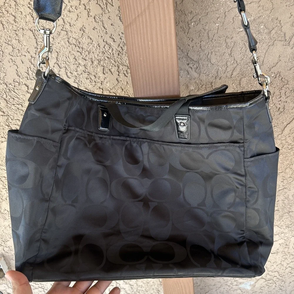 Y2k COACH F77577 Black Signature Nylon Baby Bag Diaper Tote Crossbody Travel XL